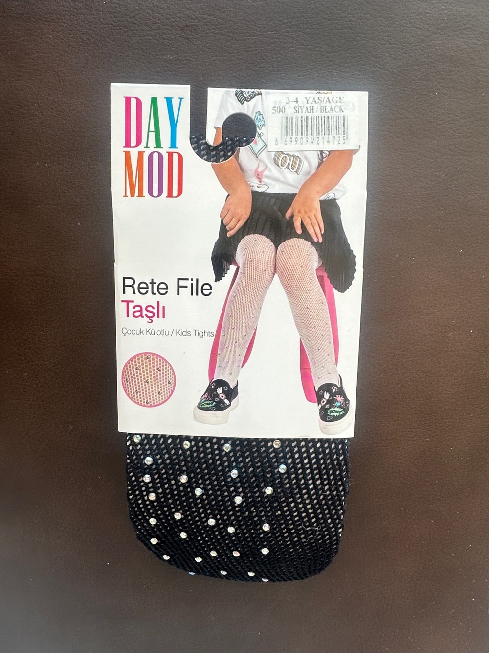 Kids Black Fishnet Tights with Rhinestones